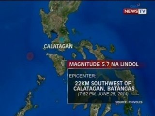 SONA: Magnitude 5.7 na lindol, naitala sa Calatagan, Batangas
