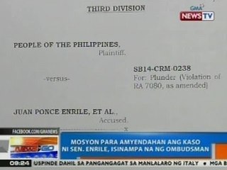 NTG: Mosyon para amyendahan ang kaso ni Enrile, isinampa na ng Ombudsman
