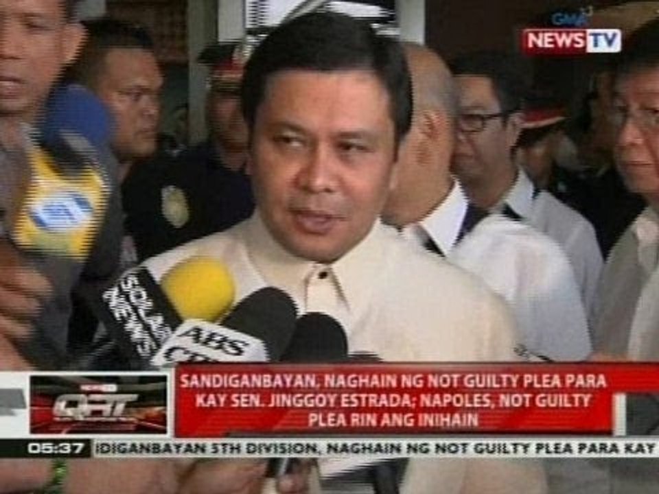 Sandiganbayan, naghain ng not guilty plea para kay Sen. Jinggoy Estrada