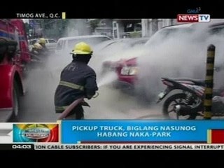 BP: Pickup truck, biglang nasunog habang nakaparada sa Quezon City