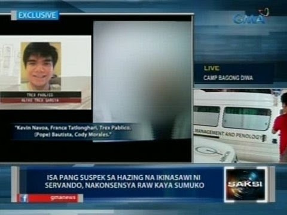 Saksi: Isa pang suspek sa hazing na ikinasawi ni Servando, nakonsensya raw kaya sumuko