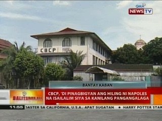 CBCP, 'di pinagbigyan ang hiling ni Napoles na isailalim siya sa kanilang pangangalaga