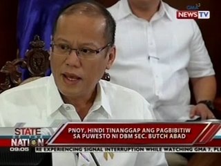 下载视频: SONA: PNoy, hindi tinanggap ang pagbibitiw sa puwesto ni DBM Sec. Butch Abad