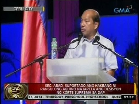 24 Oras: Sec. Abad, suportado ang hakbang ni PNoy na iapela ang desisyon ng Korte Suprema sa DAP