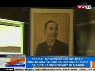 NTG: Special non-working holiday, idineklara sa buong Batangas para sa birth anniv ni Mabini