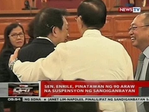 QRT: Sen. Enrile, pinatawan ng 90 araw na suspensyon ng Sandiganbayan