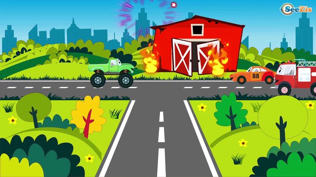 The Fire Truck Putting Out Fires | Service Vehicles & Construction Trucks Cartoons for children