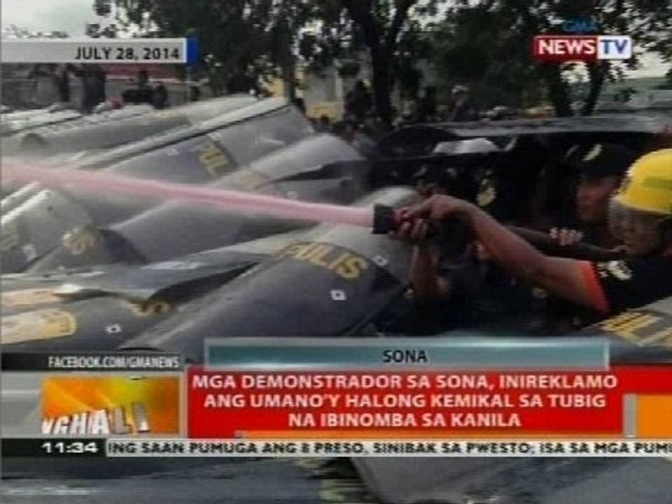 Mga demonstrador sa SONA, inireklamo ang umano'y kemikal sa tubig na ibinomba sa kanila