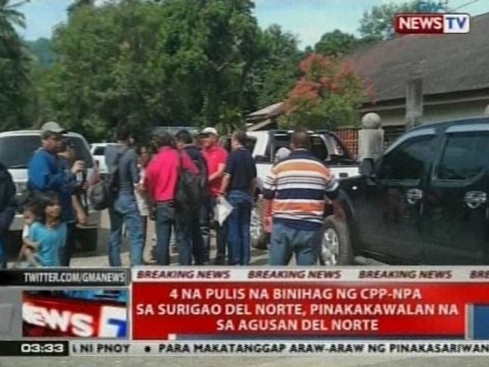 NTVL: 4 na pulis na binihag ng CPP-NPA sa Surigao del Norte, pinakakawalan na