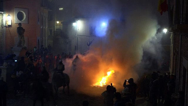 Horses jump over bonfires at controversial Spanish festival