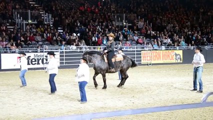 Un cheval se place au milieu des cowboys, mais quand commence la musique, le public est impressionné !