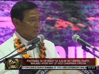 24 Oras: Pagtakbo ni VP Binay sa ilalim ng Liberal Party, malabo ayon kay LP Vice Chairman Drilon