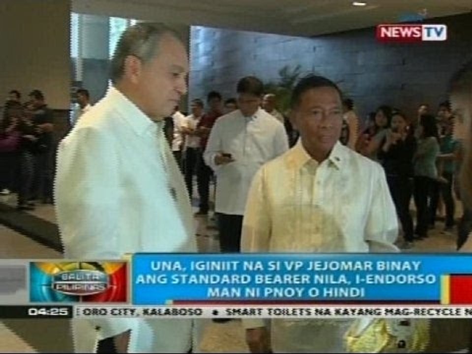 BP: Una, iginiit na si VP Binay ang standard bearer nila, i-endorso man ni PNoy o hindi