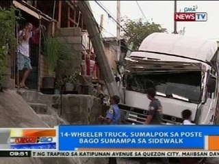 NTG: 14-wheeler truck, sumalpok sa poste bago sumampa sa sidewalk sa Katipunan Avenue