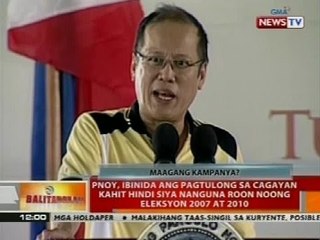 PNoy, ibinida ang pagtulong sa Cagayan kahit hindi siya nanguna roon noong eleksyon 2007 at 2010