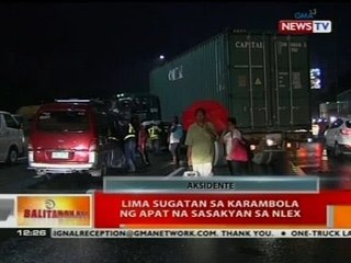 BT: Lima sugatan sa karambola ng apat na sasakyan sa NLEX