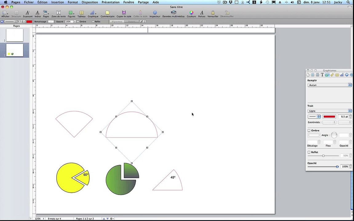 Tutoriel iWork Tracé de secteur angulaire, graphes et courbes de Bézier
