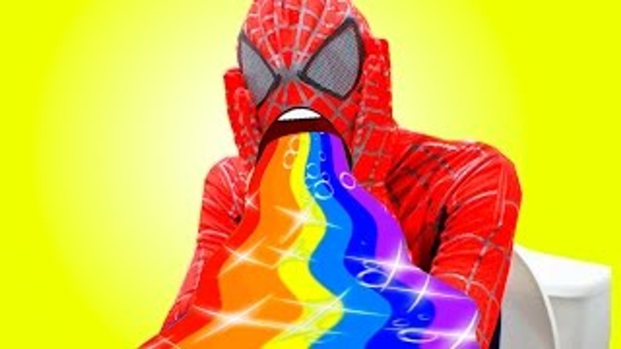 SPIDERMAN Vomits vs ELSA FROZEN Poop Slime w/ Captain America Kid Superheroes Funny Movie