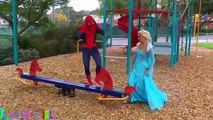 FROZEN ELSA LOSES HER HEAD! w/ Spiderman Pink Spidergirl Maleficent & Joker Hulk Candy Superhero Fun