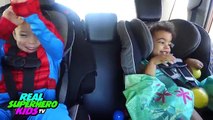 SPIDERMAN FROZEN ELSA JOKER and BABY SPIDER-MAN SuperHeroes Dancing in a Car! REAL SuperHero Kids TV