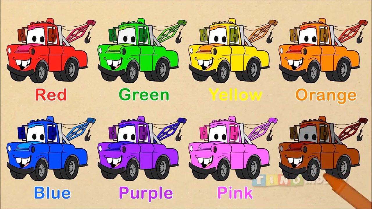 Learning Colors for Kids with Mater Disney Cars Coloring Pages - Colors for Children