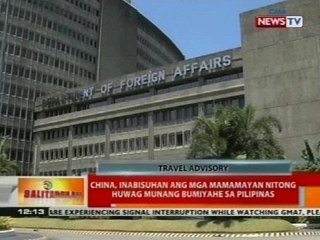 China, inabisuhan ang mga mamamayan nitong huwag munang bumiyahe sa Pilipinas