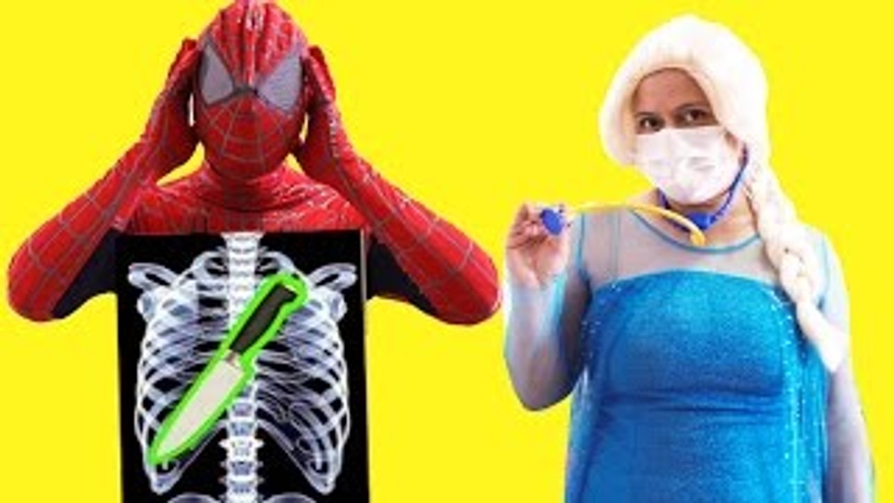 SPIDERMAN & FROZEN ELSA vs DOCTOR! Spiderman Eats a Knife and GETS SURGERY w/ Frozen Elsa