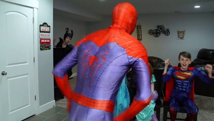 Maleficent vs Pink Spidergirl vs Spiderman Bowling Ball Prank w/ Superman Frozen Elsa Ariel Mermaid