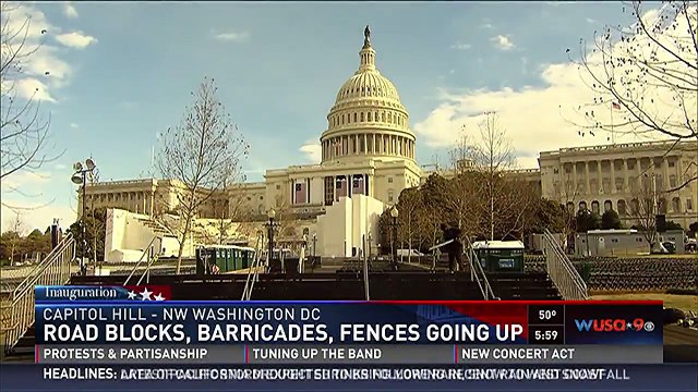 Road blocks, barricades and fences go up as inauguration nears