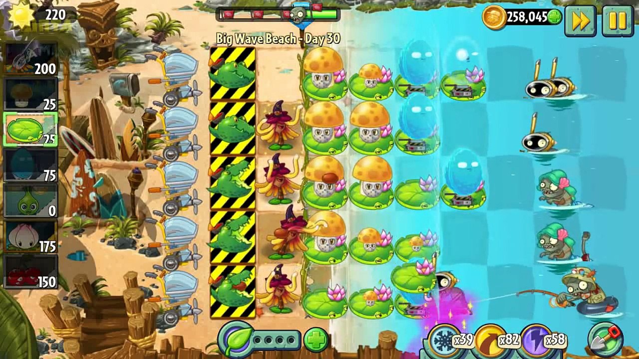 Plants vs Zombies 2 - Witch Hazel vs Octo Zombie in Big Wave Beach | Big Brain #3 Pinata 10/01/2016