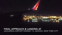 Windy & Rough Late Night Landing at LaGuardia Airport (LGA)- Southwest Airlines (HD)