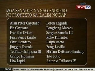 NTG: Mga senador na nag-endorso ng proyekto sa ilalim ng DAP