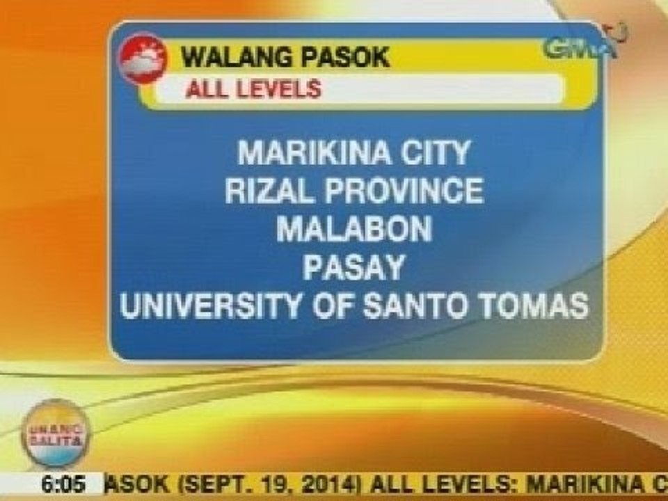 UB: Klase sa lahat ng antas sa Marikina at iba pang lugar, suspendido ngayong Biyernes