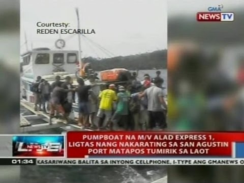 Pumpboat na M/V Alad Express 1, ligtas nang nakarating sa San Agustin Port matapos tumirik sa laot