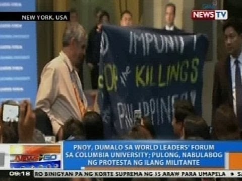 NTG: PNoy, dumalo sa World Leader's Forum sa Columbia University; pulong, nabulabog ng protesta