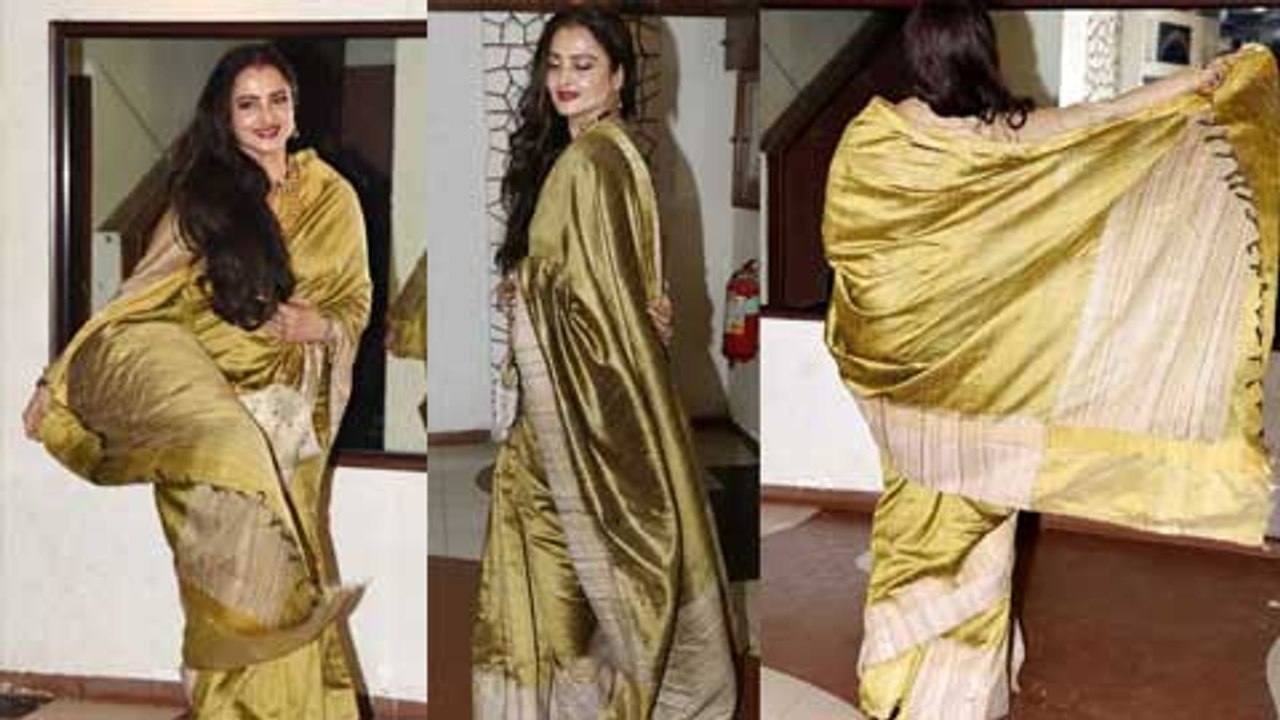 Rekha Twirls In A Saree At Javed Akhtar Birthday Bash 2017
