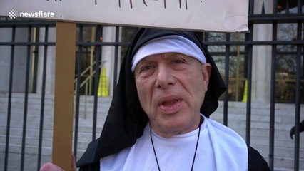 Man dressed as a nun holds anti-Trump protest in London, UK