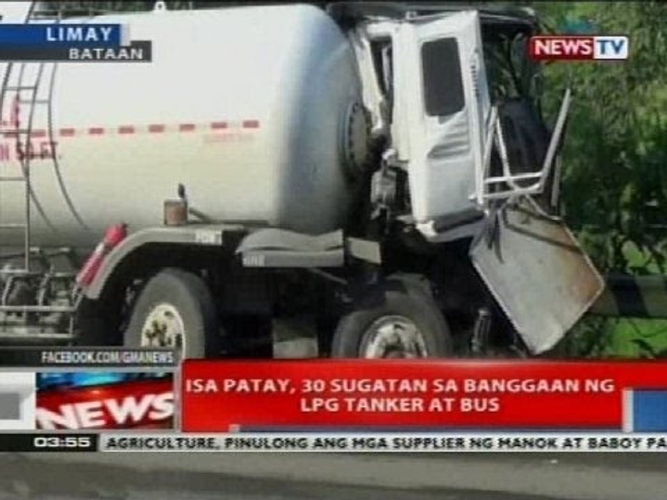 BT: Isa patay, 30 sugatan sa banggaan ng LPG tanker at bus
