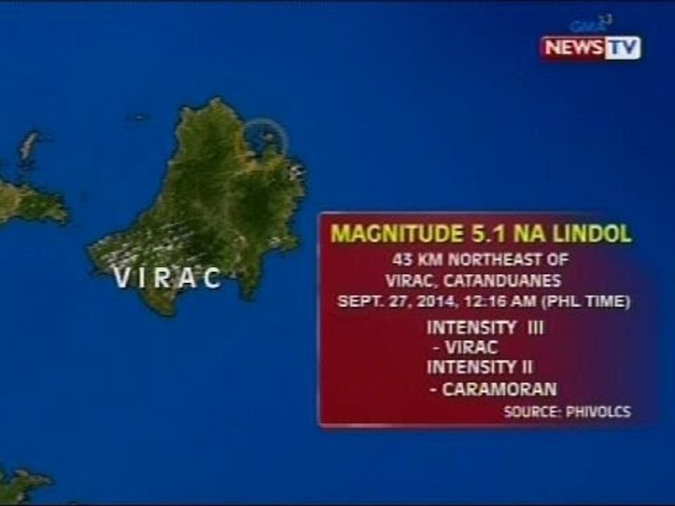 BT: Catanduanes, niyanig ng magnitude 5.1 na lindol