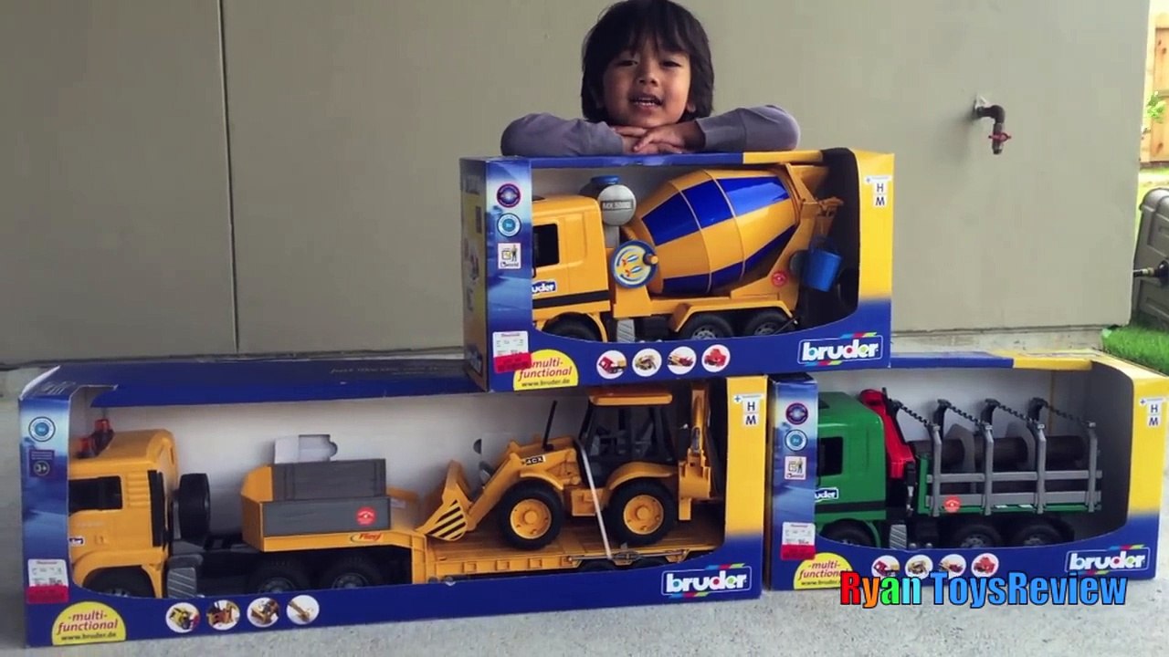 Construction Vehicles toys videos for kids Bruder Truck Crane Truck Loader Backhoe Disney Toys Cars