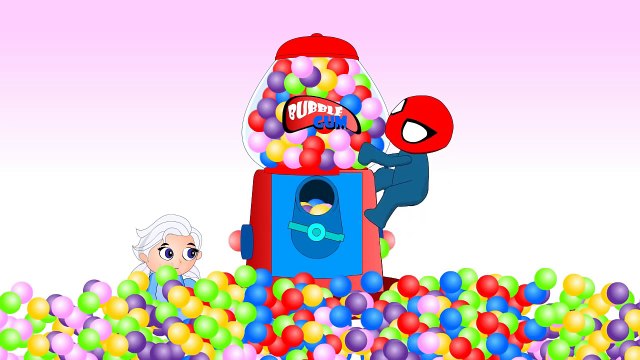 Elsa & Spiderman Bubble Gum Gumball Machine Superhero Frozen animation