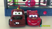 Disney Cars Toon Monster Truck Wrastlin Ring McQueen Tow Mater Spiderman Egg Surprise Color
