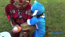 Water Balloons Fight Captain America Civil War vs Iron Man Marvel SuperHeroes Battle Ryan ToysReview