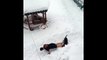 Ce taré fait son sport torse nu dans la neige !