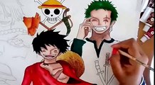 how to draw luffy, ace and zoro from One Piece with watercolors