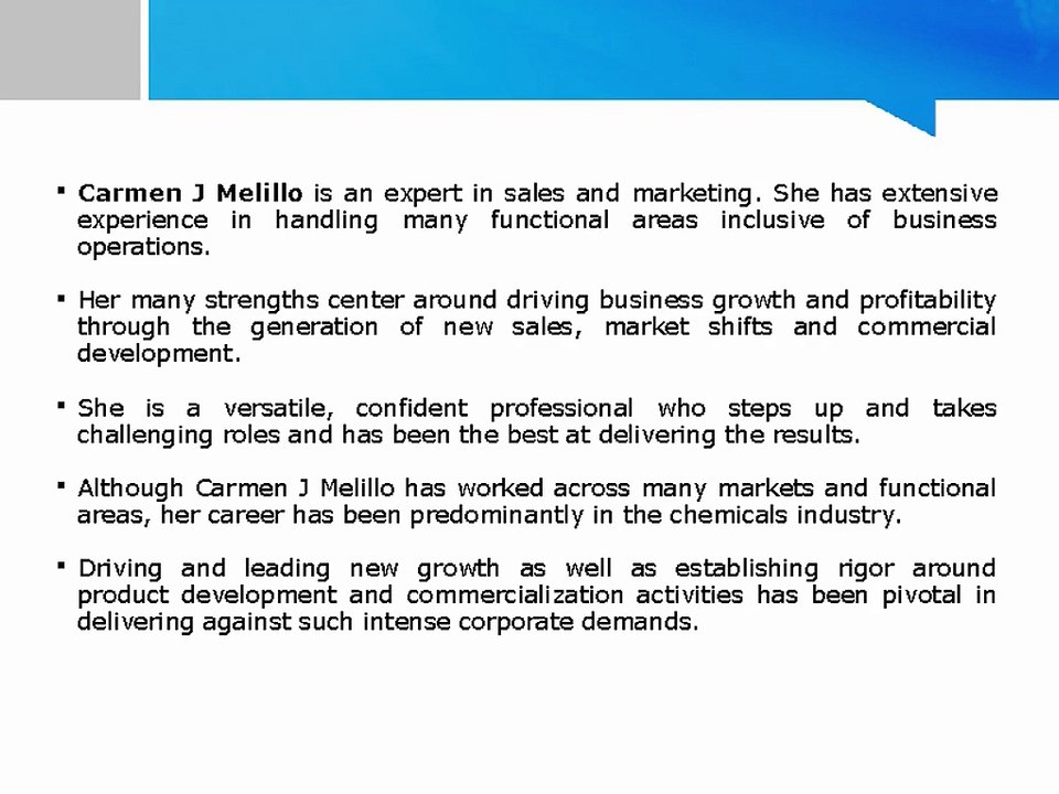 Carmen J Melillo Has Extensive Experience in Handling all Kinds of Business Growth Activities