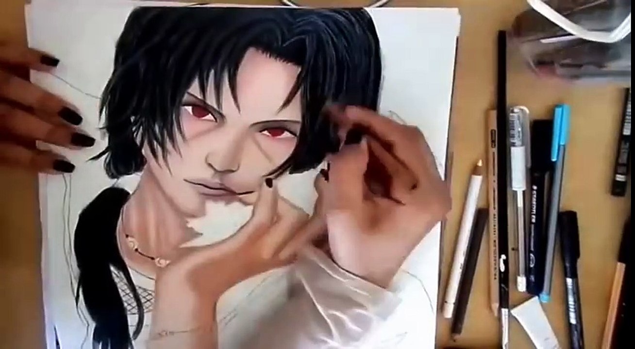 speed drawing Itachi Uchiha from Naruto with watercolors