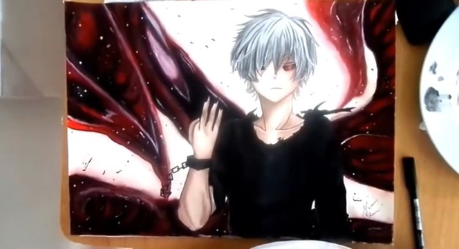 how to drawing Kaneki Ken from Tokyo Ghoul