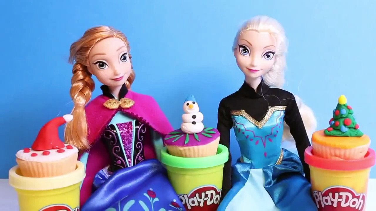 Frozen Christmas Cupcakes Decorations DIY Play Doh Cupcake Playset How To make Playdough Xmas Cakes
