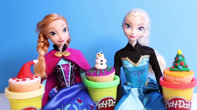 Frozen Christmas Cupcakes Decorations DIY Play Doh Cupcake Playset How To make Playdough Xmas Cakes